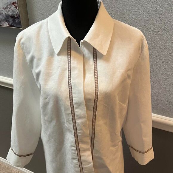NWT Coldwater Creek Linen White Round Neck 3/4 Sleeve  Closure Jaket size M - Picture 6 of 12